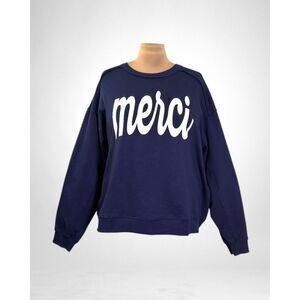 Studio Park x Amy Stran MERCI Navy Raw Edge Sweatshirt, NEW! Size 2X